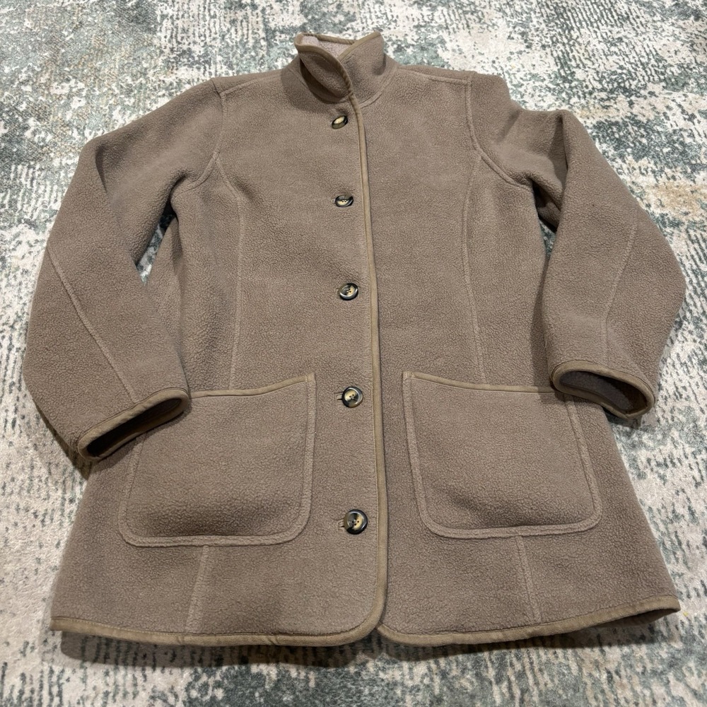 L. Bean Women's Polartec Fleece Jacket Size S Small Tan Brown Button